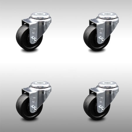Service Caster 3.5 Inch SS Soft Rubber Wheel Swivel Bolt Hole Caster Set SCC-SSBH20S3514-SRS-4